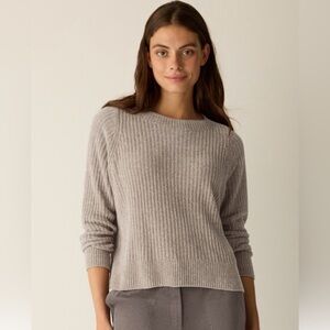 Eileen Fisher Chenille Crew Neck Top Rib  Sweater Small In Dove Classic Organic